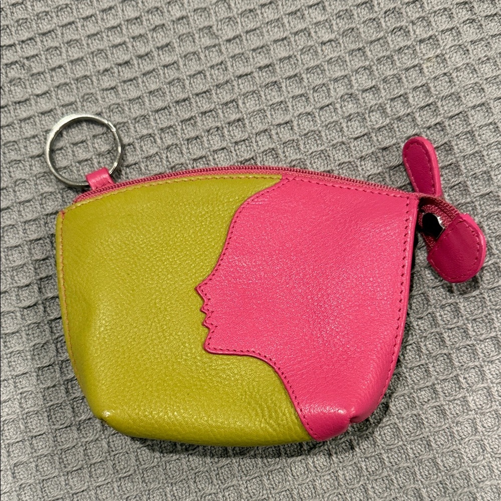 ILY Vibrant Pink and Yellow Genuine Leather Key & Card Holder